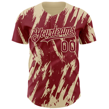 Custom Crimson Cream 3D Pattern Design Splatter Torn Sharp Brush Stroke Authentic Baseball Jersey