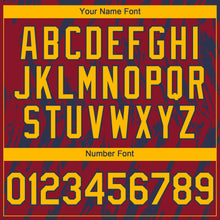 Загрузить изображение в средство просмотра галереи, Custom Crimson Gold-Navy 3D Pattern Design Splatter Torn Sharp Brush Stroke Authentic Baseball Jersey
