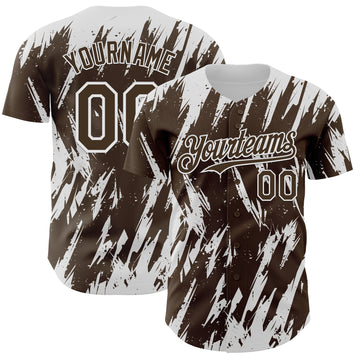 Custom Brown White 3D Pattern Design Splatter Torn Sharp Brush Stroke Authentic Baseball Jersey