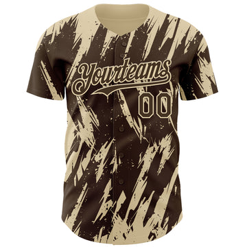 Custom Brown Cream 3D Pattern Design Splatter Torn Sharp Brush Stroke Authentic Baseball Jersey