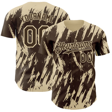 Custom Brown Cream 3D Pattern Design Splatter Torn Sharp Brush Stroke Authentic Baseball Jersey