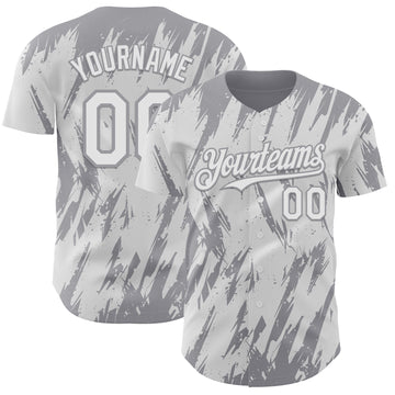 Custom White Gray 3D Pattern Design Splatter Torn Sharp Brush Stroke Authentic Baseball Jersey