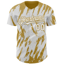 Load image into Gallery viewer, Custom White Old Gold 3D Pattern Design Splatter Torn Sharp Brush Stroke Authentic Baseball Jersey
