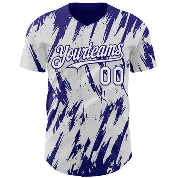 Custom White Dark Purple 3D Pattern Design Splatter Torn Sharp Brush Stroke Authentic Baseball Jersey