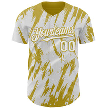 Load image into Gallery viewer, Custom White Old Gold 3D Pattern Design Splatter Torn Sharp Brush Stroke Authentic Baseball Jersey
