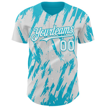 Custom White Lakes Blue 3D Pattern Design Splatter Torn Sharp Brush Stroke Authentic Baseball Jersey