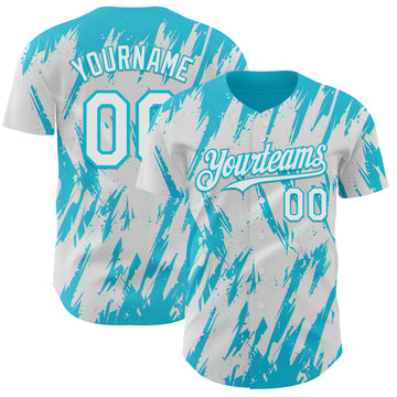 Custom White Lakes Blue 3D Pattern Design Splatter Torn Sharp Brush Stroke Authentic Baseball Jersey