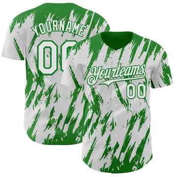 Custom White Grass Green 3D Pattern Design Splatter Torn Sharp Brush Stroke Authentic Baseball Jersey