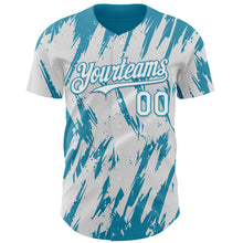 Charger l'image dans la galerie, Custom White Panther Blue 3D Pattern Design Splatter Torn Sharp Brush Stroke Authentic Baseball Jersey
