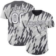 Laden Sie das Bild in den Galerie-Viewer, Custom White Steel Gray 3D Pattern Design Splatter Torn Sharp Brush Stroke Authentic Baseball Jersey
