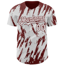 Load image into Gallery viewer, Custom White Burgundy 3D Pattern Design Splatter Torn Sharp Brush Stroke Authentic Baseball Jersey
