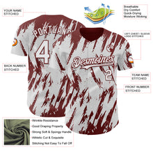 Load image into Gallery viewer, Custom White Burgundy 3D Pattern Design Splatter Torn Sharp Brush Stroke Authentic Baseball Jersey
