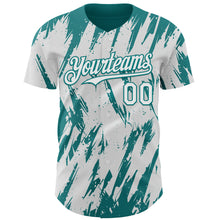 Load image into Gallery viewer, Custom White Teal 3D Pattern Design Splatter Torn Sharp Brush Stroke Authentic Baseball Jersey
