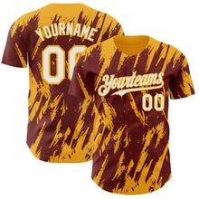 Load image into Gallery viewer, Custom Burgundy White-Gold 3D Pattern Design Splatter Torn Sharp Brush Stroke Authentic Baseball Jersey
