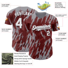 Load image into Gallery viewer, Custom Burgundy White-Gray 3D Pattern Design Splatter Torn Sharp Brush Stroke Authentic Baseball Jersey
