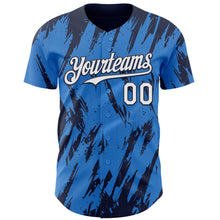 Laden Sie das Bild in den Galerie-Viewer, Custom Powder Blue White-Navy 3D Pattern Design Splatter Torn Sharp Brush Stroke Authentic Baseball Jersey

