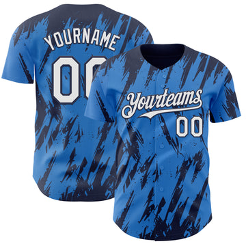 Custom Powder Blue White-Navy 3D Pattern Design Splatter Torn Sharp Brush Stroke Authentic Baseball Jersey