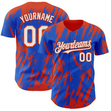 Charger l'image dans la galerie, Custom Thunder Blue White-Orange 3D Pattern Design Splatter Torn Sharp Brush Stroke Authentic Baseball Jersey
