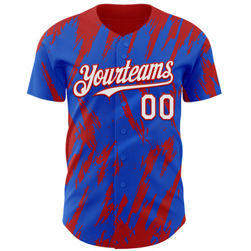 Custom Thunder Blue White-Red 3D Pattern Design Splatter Torn Sharp Brush Stroke Authentic Baseball Jersey