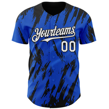 Custom Thunder Blue White-Black 3D Pattern Design Splatter Torn Sharp Brush Stroke Authentic Baseball Jersey