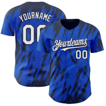 Charger l'image dans la galerie, Custom Thunder Blue White-Navy 3D Pattern Design Splatter Torn Sharp Brush Stroke Authentic Baseball Jersey
