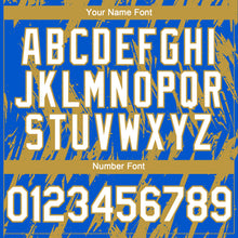 Charger l'image dans la galerie, Custom Thunder Blue White-Old Gold 3D Pattern Design Splatter Torn Sharp Brush Stroke Authentic Baseball Jersey
