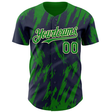 Custom Navy Kelly Green-Cream 3D Pattern Design Splatter Torn Sharp Brush Stroke Authentic Baseball Jersey