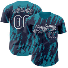 Загрузить изображение в средство просмотра галереи, Custom Navy White-Teal 3D Pattern Design Splatter Torn Sharp Brush Stroke Authentic Baseball Jersey

