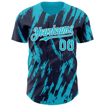 Custom Navy Lakes Blue-White 3D Pattern Design Splatter Torn Sharp Brush Stroke Authentic Baseball Jersey
