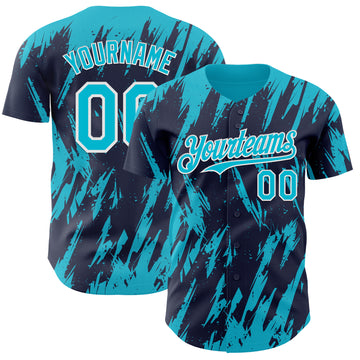 Custom Navy Lakes Blue-White 3D Pattern Design Splatter Torn Sharp Brush Stroke Authentic Baseball Jersey