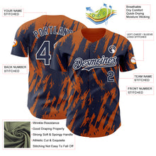 Загрузить изображение в средство просмотра галереи, Custom Navy White-Bay Orange 3D Pattern Design Splatter Torn Sharp Brush Stroke Authentic Baseball Jersey
