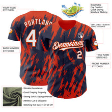 Laden Sie das Bild in den Galerie-Viewer, Custom Navy White-Orange 3D Pattern Design Splatter Torn Sharp Brush Stroke Authentic Baseball Jersey
