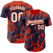 Laden Sie das Bild in den Galerie-Viewer, Custom Navy White-Orange 3D Pattern Design Splatter Torn Sharp Brush Stroke Authentic Baseball Jersey
