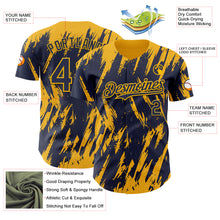 Загрузить изображение в средство просмотра галереи, Custom Navy Gold 3D Pattern Design Splatter Torn Sharp Brush Stroke Authentic Baseball Jersey

