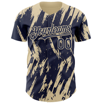 Custom Navy Cream 3D Pattern Design Splatter Torn Sharp Brush Stroke Authentic Baseball Jersey