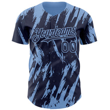Загрузить изображение в средство просмотра галереи, Custom Navy Light Blue 3D Pattern Design Splatter Torn Sharp Brush Stroke Authentic Baseball Jersey
