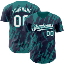 Загрузить изображение в средство просмотра галереи, Custom Navy White-Teal 3D Pattern Design Splatter Torn Sharp Brush Stroke Authentic Baseball Jersey
