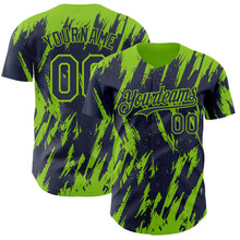 Charger l'image dans la galerie, Custom Navy Neon Green 3D Pattern Design Splatter Torn Sharp Brush Stroke Authentic Baseball Jersey
