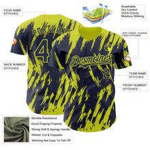 Laden Sie das Bild in den Galerie-Viewer, Custom Navy Neon Yellow 3D Pattern Design Splatter Torn Sharp Brush Stroke Authentic Baseball Jersey
