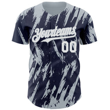 Laden Sie das Bild in den Galerie-Viewer, Custom Navy White-Silver 3D Pattern Design Splatter Torn Sharp Brush Stroke Authentic Baseball Jersey
