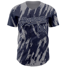 Загрузить изображение в средство просмотра галереи, Custom Navy Gray 3D Pattern Design Splatter Torn Sharp Brush Stroke Authentic Baseball Jersey
