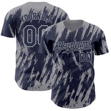 Загрузить изображение в средство просмотра галереи, Custom Navy Gray 3D Pattern Design Splatter Torn Sharp Brush Stroke Authentic Baseball Jersey
