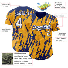 Charger l'image dans la galerie, Custom Gold White-Royal 3D Pattern Design Splatter Torn Sharp Brush Stroke Authentic Baseball Jersey
