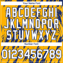 Charger l'image dans la galerie, Custom Gold White-Royal 3D Pattern Design Splatter Torn Sharp Brush Stroke Authentic Baseball Jersey
