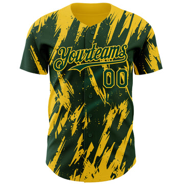 Custom Green Yellow 3D Pattern Design Splatter Torn Sharp Brush Stroke Authentic Baseball Jersey