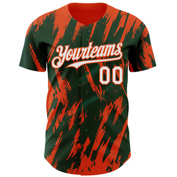 Custom Green White-Orange 3D Pattern Design Splatter Torn Sharp Brush Stroke Authentic Baseball Jersey