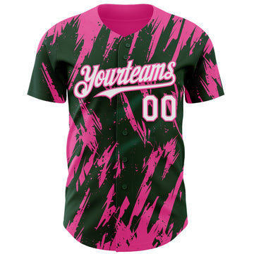 Custom Green White-Pink 3D Pattern Design Splatter Torn Sharp Brush Stroke Authentic Baseball Jersey