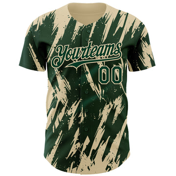 Custom Green Cream 3D Pattern Design Splatter Torn Sharp Brush Stroke Authentic Baseball Jersey