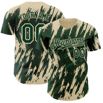 Custom Green Cream 3D Pattern Design Splatter Torn Sharp Brush Stroke Authentic Baseball Jersey