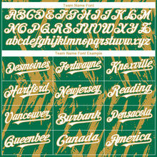 Laden Sie das Bild in den Galerie-Viewer, Custom Kelly Green White-Old Gold 3D Pattern Design Splatter Torn Sharp Brush Stroke Authentic Baseball Jersey
